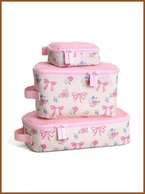 Set of 3 Travel Packing Cubes Mesh Top Dual Zippers Fabric Handles Organizers